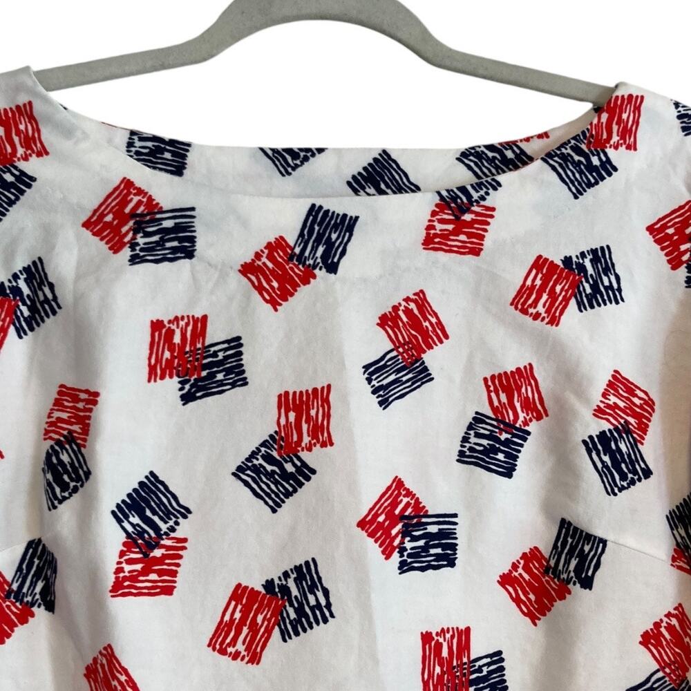 Womens Vintage Hand Made Red White Ruffle 3/4 Sleeve Boat Neck Tunic Top Size XL - Picture 5 of 16
